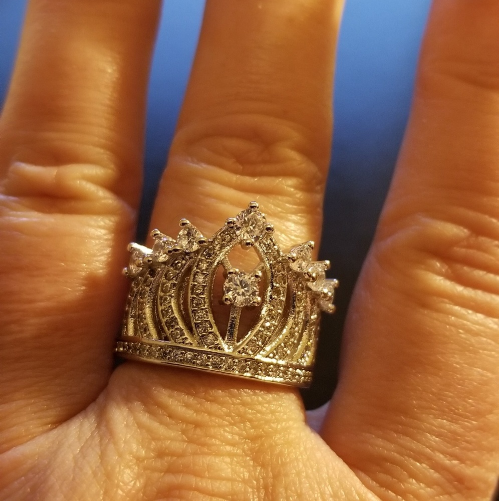 Tiara Crown Sterling Silver Stamped Ring 6 and 8